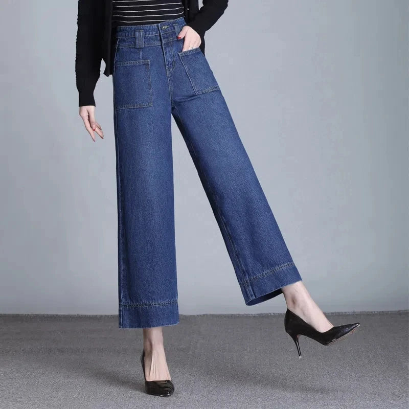 Office Lady Pocket Baggy Jeans Fashion Oversize 80kg Wide Leg Pants