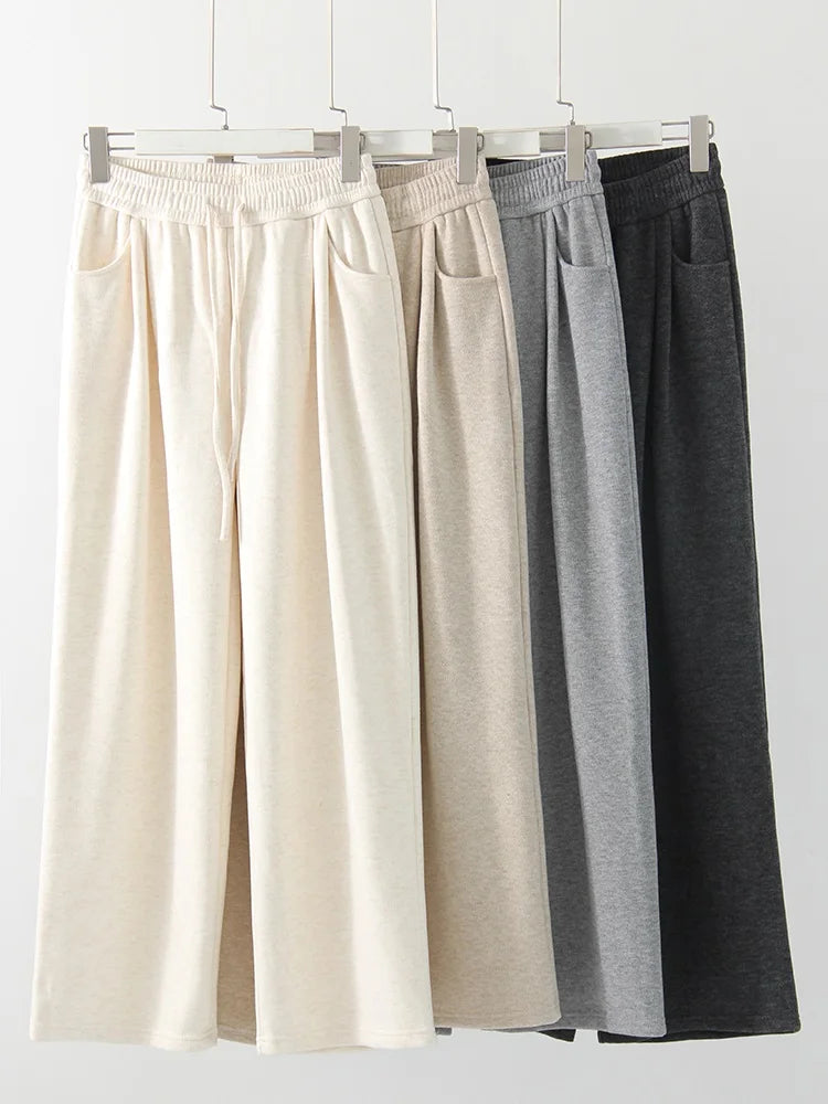 Loose Fleece Pants Women Wide Leg Thick Velvet Casual Trousers