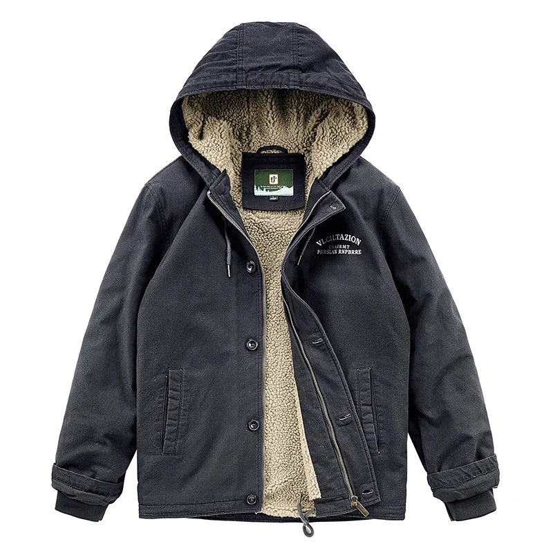 Men Hooded Winter Casual Coats Bomber Jacket Outwear Fleece