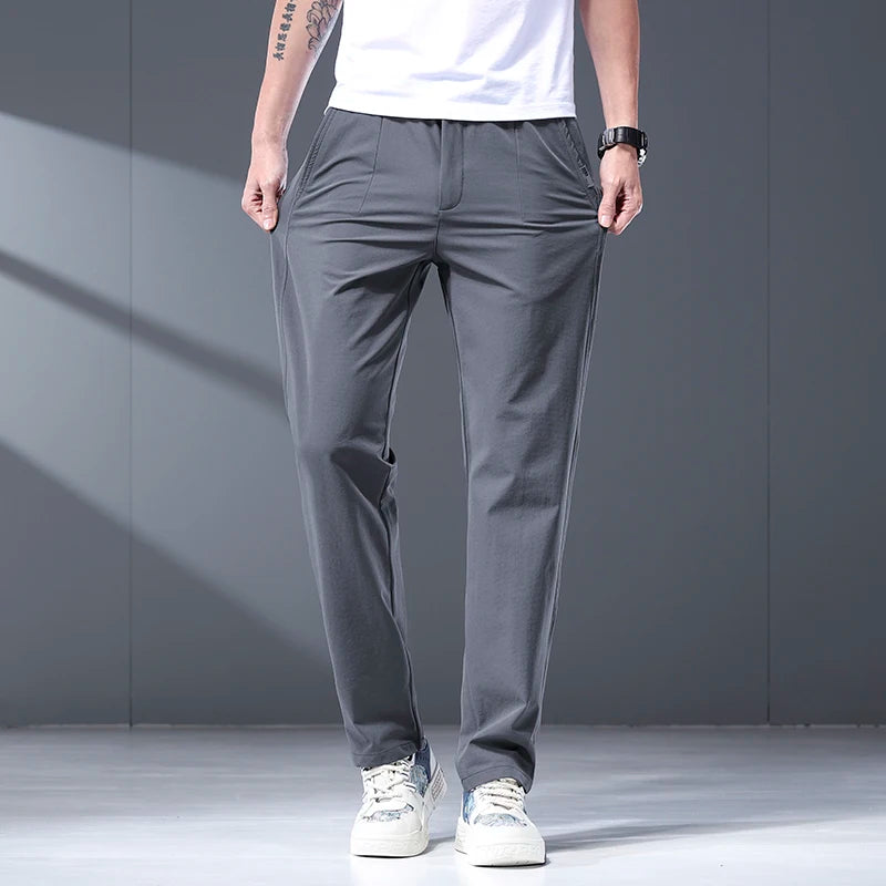 Summer Pants Men Casual Trousers Thin Zipper Pockets Sportswear