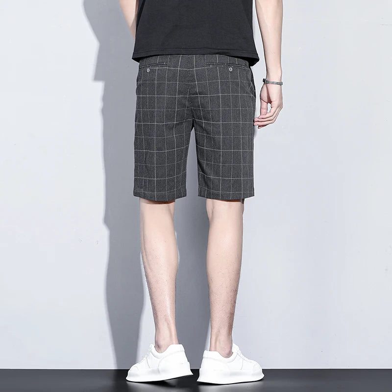 Brand Clothing Plaid Stripe Shorts Summer Thin Business Knee Length Pants