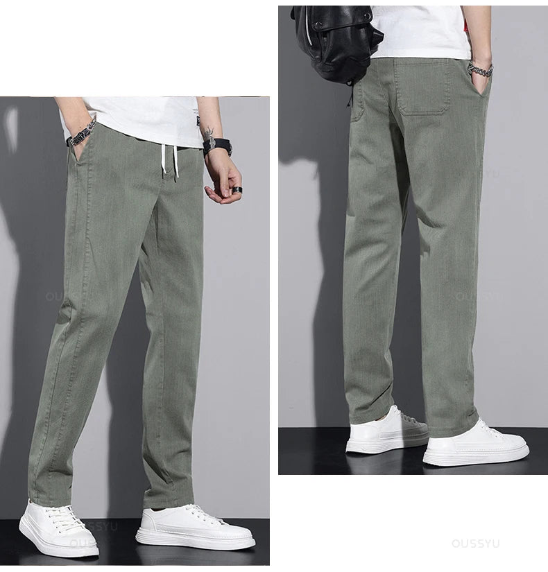 Men's Casual Pants Classic Drawstring Elastic Waist Thin Cargo Trousers