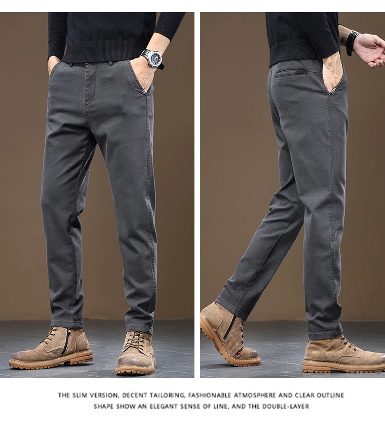 Men's Slim Straight Pants Business Casual Denim Elastic Cotton Fashion