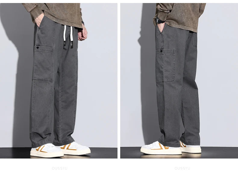 Men's Cargo Pants Cotton Work Wear Straight Thick Jogger Casual