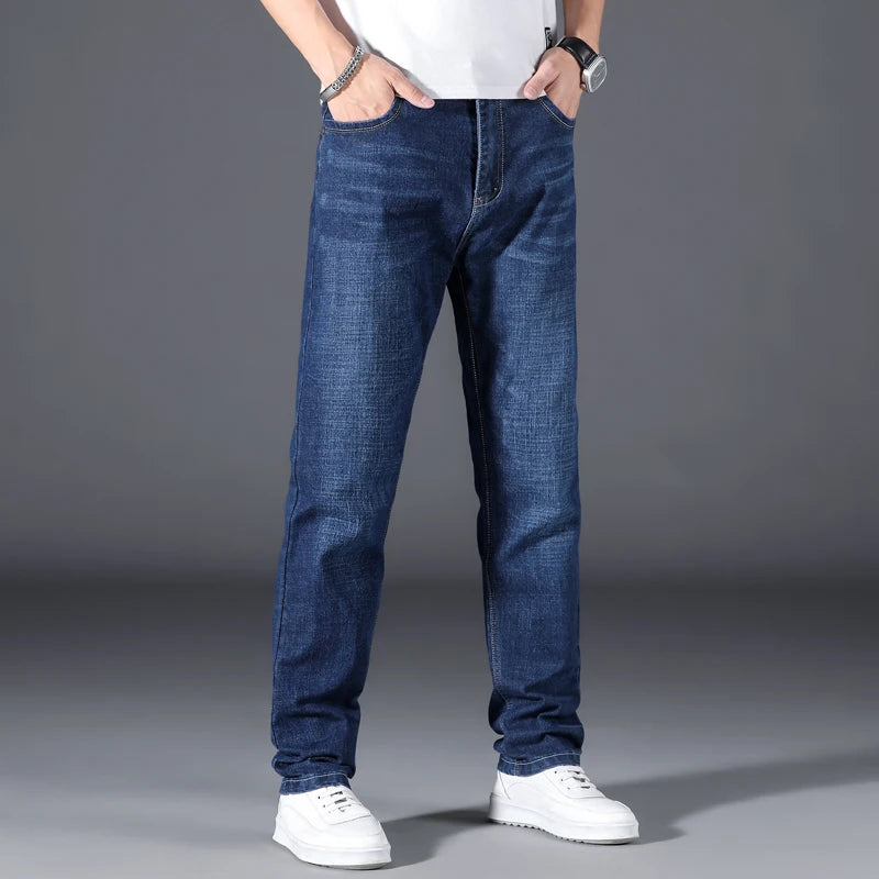 Plus Size Classic Men's Jeans Loose Straight Stretch Business Casual Trousers