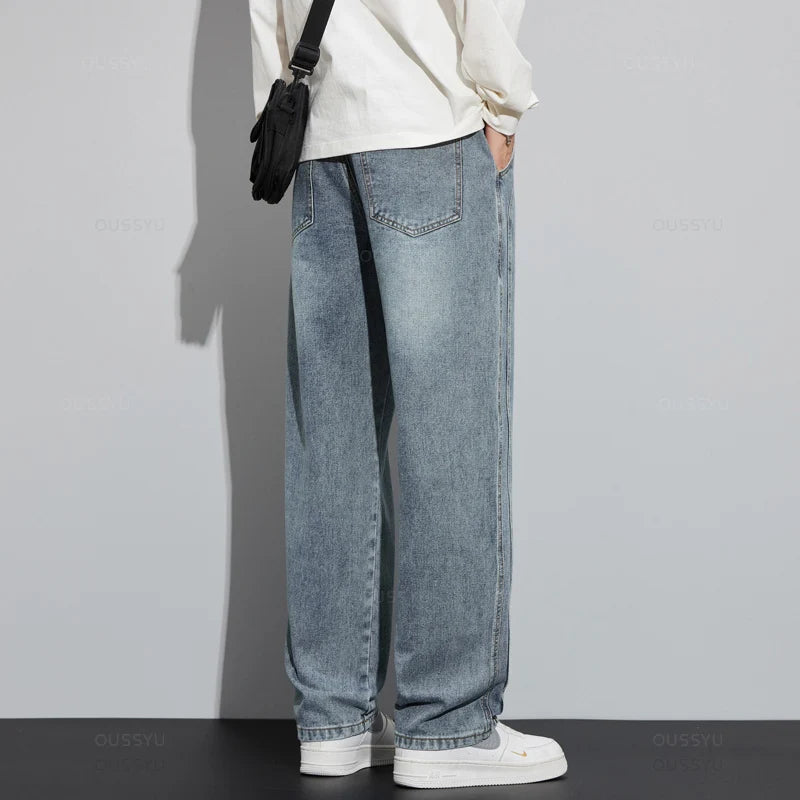 Clothing Design Cotton Jeans Baggy Elastic Waist Cargo Denim Pants Wide Leg