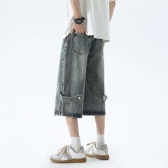 Style Zipper Decor Men's Jeans  Wide Leg Shorts