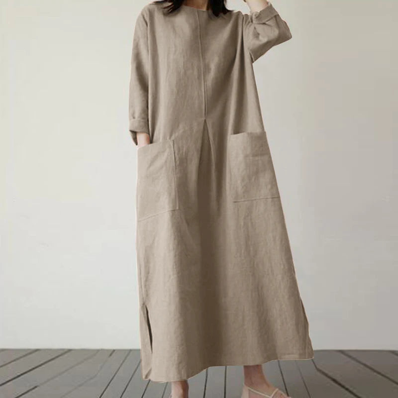 Elegant Dress O-Neck 3/4 Sleeved Solid Dresses Oversized