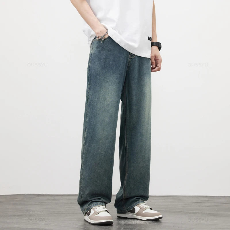 Jeans Men Summer Thin Loose Wide Leg Casual Pants