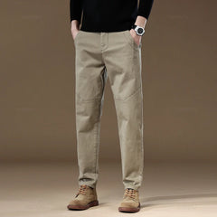 Men's Cargo Work Pants Cotton Thick Solid Color Wear Casual Trousers