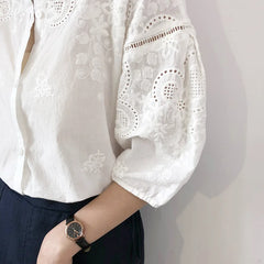 Floral Embroidery Tops Vintage Shirt Blouses