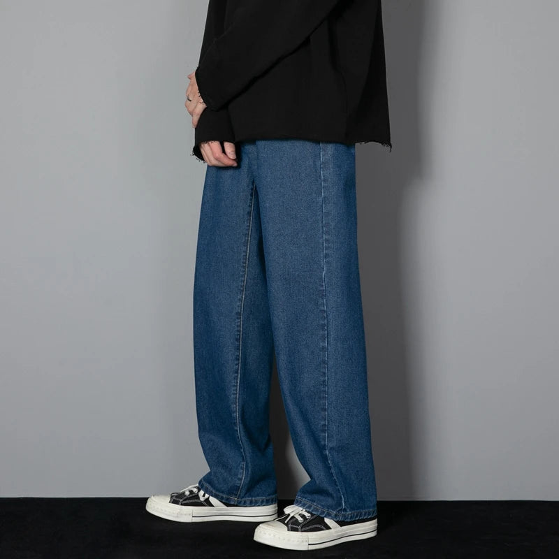 Men's Casual Long Jeans Classic Man Straight Denim Wide-leg Pants