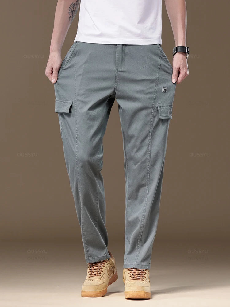 Thin Soft Cargo Casual Pants Men Cotton Solid Color Work Wear