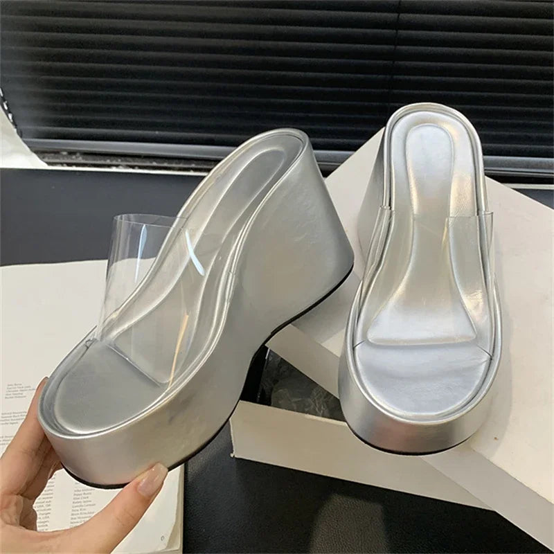 Summer Fashion PVC Transparent Slippers Solid Platform Wedges