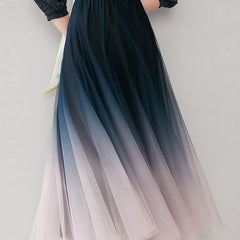 Elegant Tulle High Waist Gradient Mesh Pleated Midi Skirt
