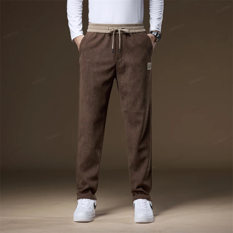 Corduroy Pants Men Elastic Waist Thick Outdoors Sports Jogging Business