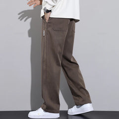 Pants Men Elastic Waist Straight Thick Work Cargo Jogger Trousers