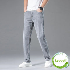 Summer Ultra-thin Men's Lyocell Jeans Loose Straight Business Casual