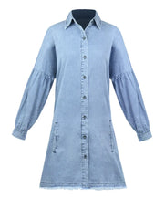 Denim Shirt Women Turn-Down Collar Long Sleeve Dresses