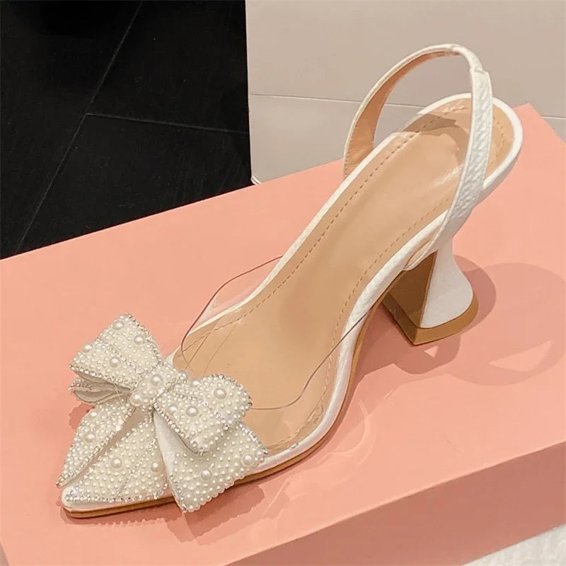 Butterfly-knot PVC Transparent String Bead Pumps Sandals Fashion