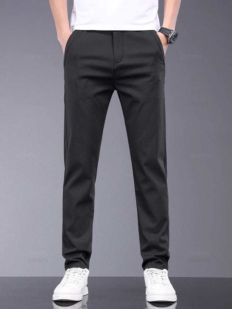 Clothing Men's Casual Pants Thin Slim Elastic Waist Business Trousers