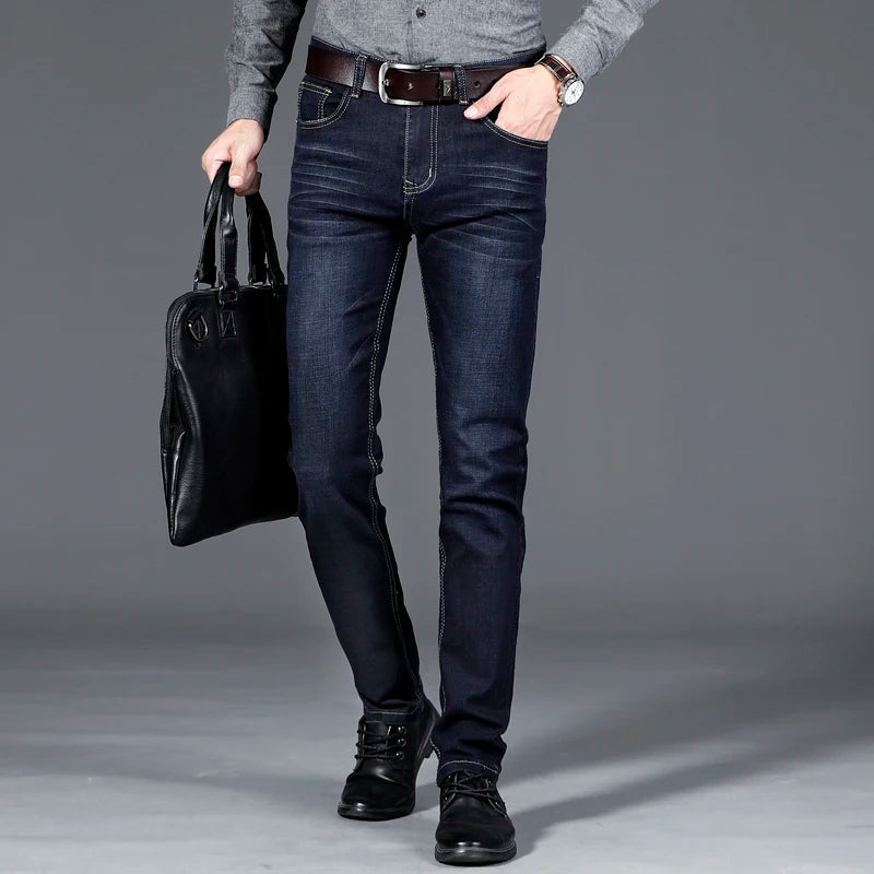 Classic Style Men's Black Blue Regular Fit Jeans Business Casual