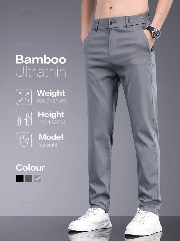 Clothing Men's Casual Pants Thin Slim Elastic Waist Business Trousers