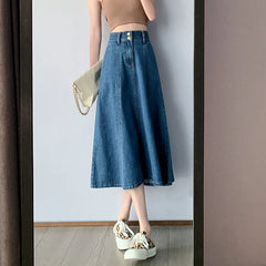 Streetwear Lady Denim Mid Length Skirt Casual High Waist