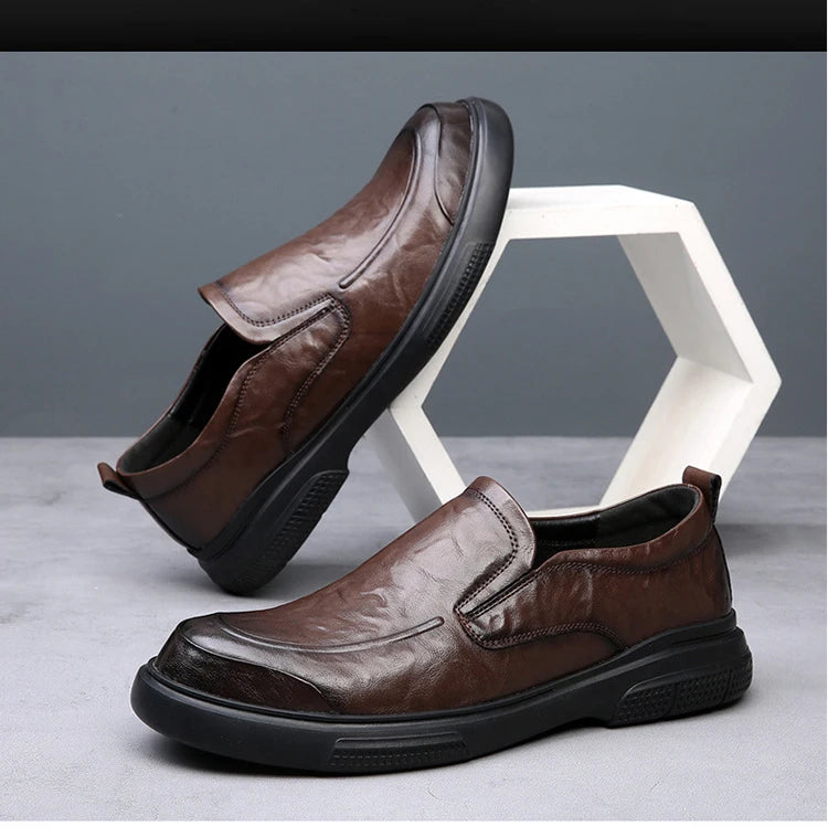 Business Shoes Flat Slip-on Cow Leather Mens Casual Shoes