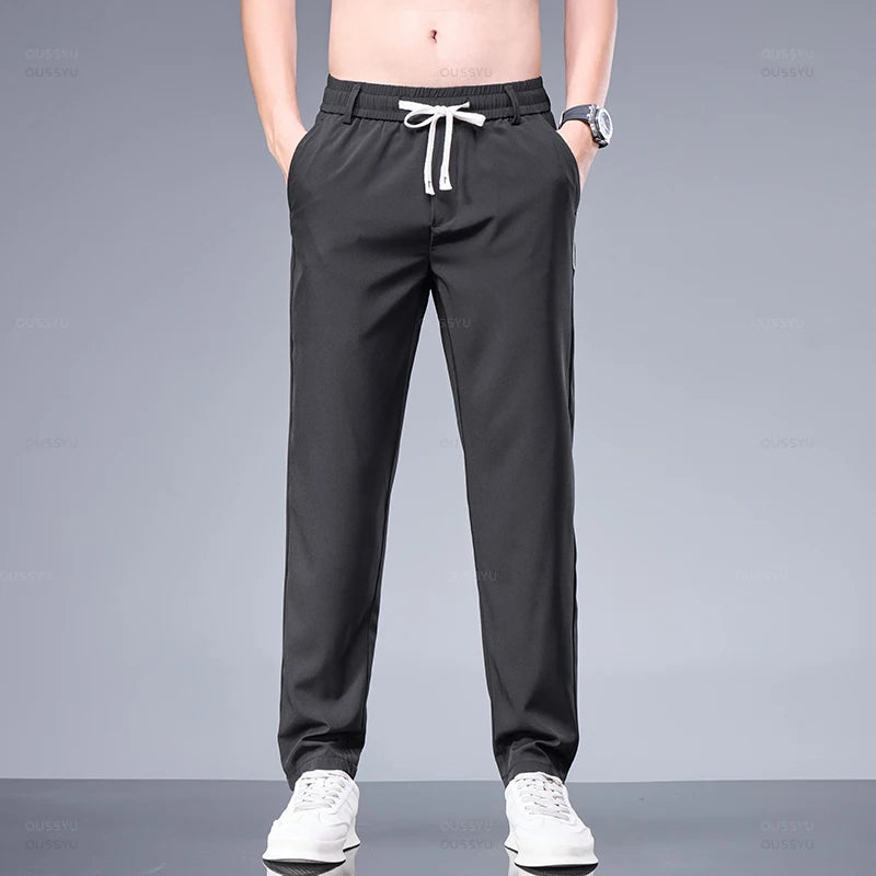 Casual Pants Ultra thin Slim Drawstring Elastic Waist Jogging Trousers