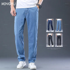 Thin Men's Jeans Cotton Classic Business Straight Denim Pants