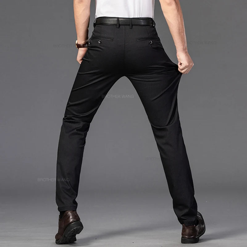 Summer Ultra-thin Men's Elastic Casual Pants Classic High Waist Business