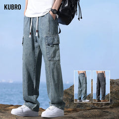 Harajuku Street Casual Cargo Pants Fashion Loose Straight Denim Trousers