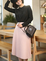 Fashion Women's High Waist Pleated Solid Color Half Length