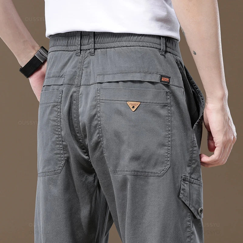 Men's Cargo Pants Thin Work Wear Elastic Waist Outdoors Jogger Casual Trousers