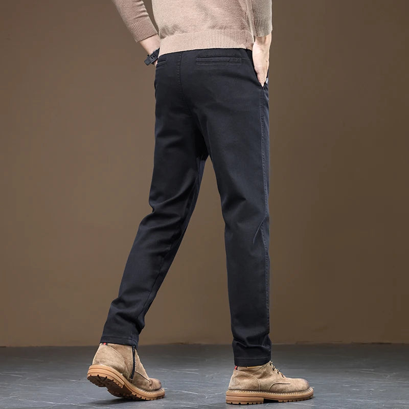 Men's Slim Straight Pants Business Casual Denim Elastic Cotton Fashion