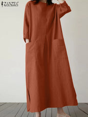 Elegant Dress O-Neck 3/4 Sleeved Solid Dresses Oversized