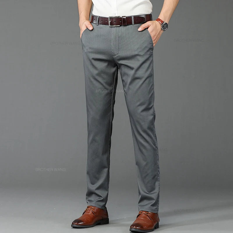 Summer Ultra-thin Men's Elastic Casual Pants Classic High Waist Business