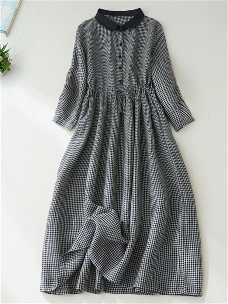 Patchwork Fashion Black White Plaid Autumn Dresses Office Lady Work Dress