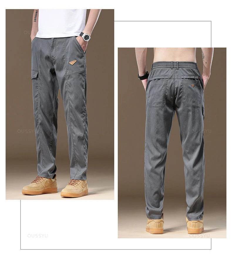 Men's Cargo Pants Thin Work Wear Elastic Waist Outdoors Jogger Casual Trousers