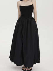 Skirt Women Fashion Streetwear Black Elastic Waist A-line Vintage