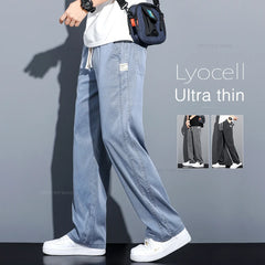 Summer Soft Lyocell Fabric Men's Jeans Thin Loose Straight Pants