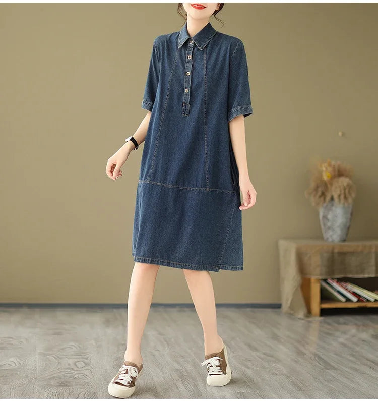 Plus Size Fashion Polo Short Sleeve Denim Dresses