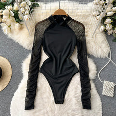 Solid Bodysuit Fashion Long Sleeve O-neck One Piece Basic