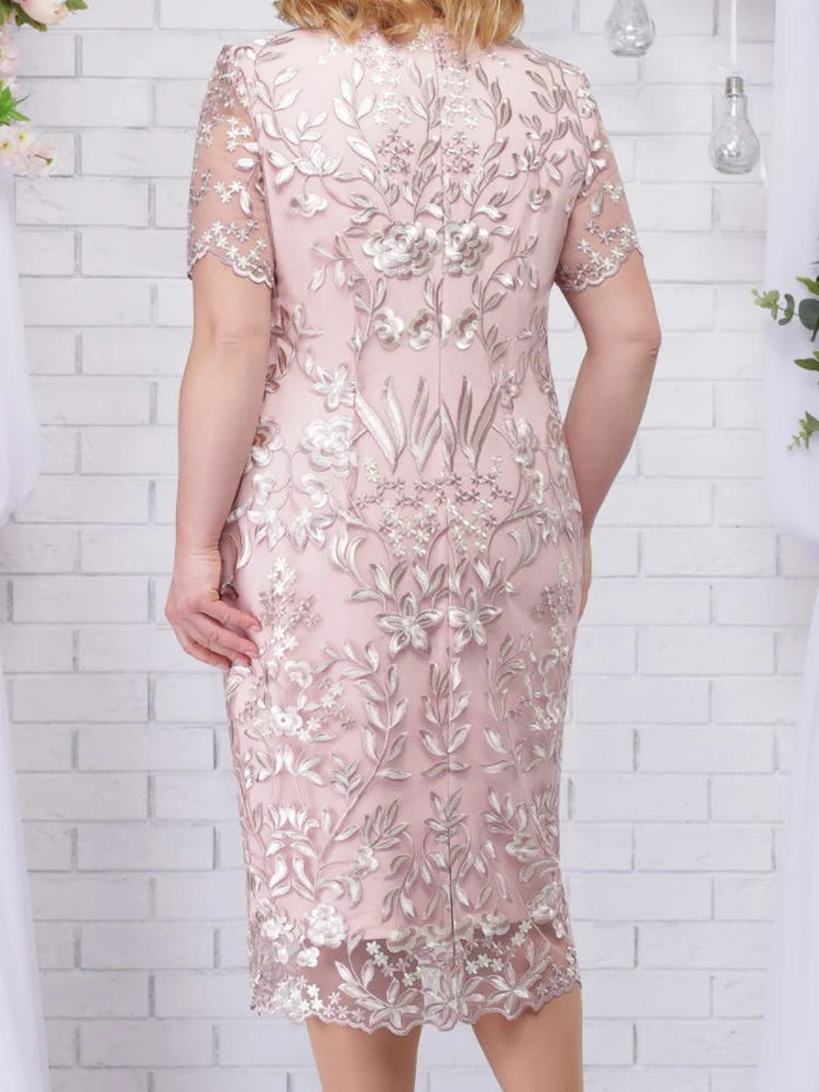 Plus Size Summer Dresses for Wedding Short Sleeve Lace Floral