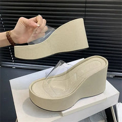 Summer Fashion PVC Transparent Slippers Solid Platform Wedges