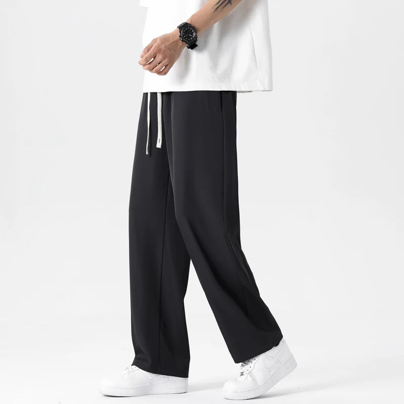 Trousers Men's Fashion Straight Loose Pants Elastic Waist Wide Streetwear