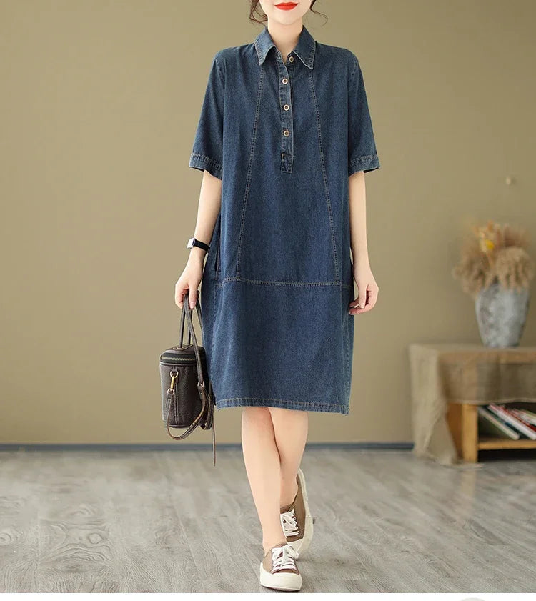 Plus Size Fashion Polo Short Sleeve Denim Dresses