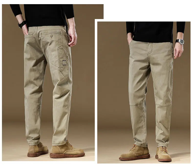 Brand Clothing Men's Cargo Pants Cotton Solid Color Work Wear Casual