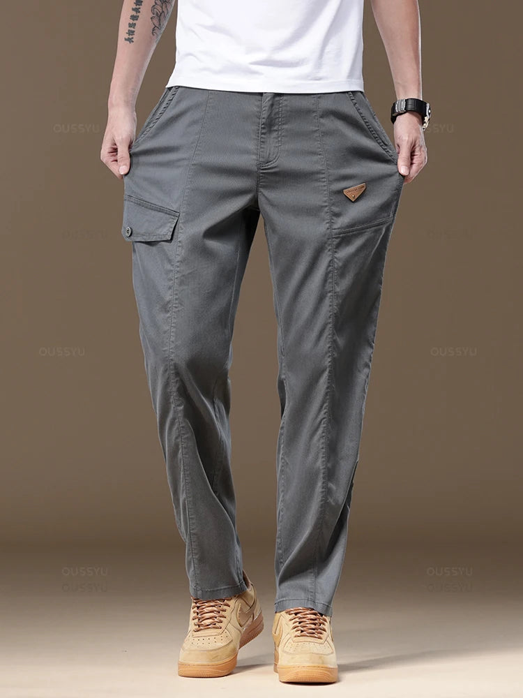 Men's Cargo Pants Solid Color Work Wear Elastic Waist Casual